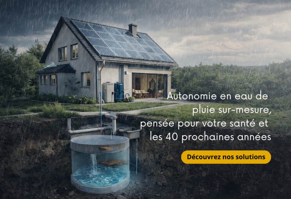 Maison individuelle équipée d’un système de récupération d’eau de pluie avec cuve extérieure